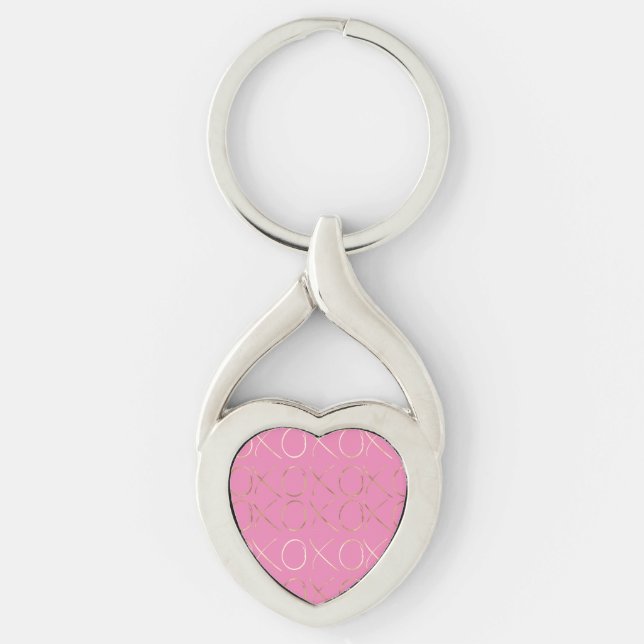Chic Guld Rosa Girly Glam XOXO Twisted Heart Silverfärgad Nyckelring (Framsidan)