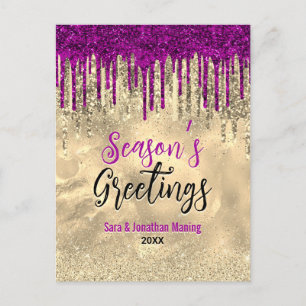 Chic guld rosa glitter rinner jul i år vykort