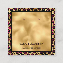 Chic Guld Rosa Leopard Print Earring Visning Card Fyrkantigt Visitkort