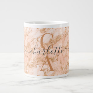 Chic Guld  Rosa Marble Glitter Initialer Namn Jumbo Mugg