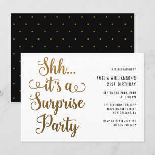 Chic Guld Shh... Det är en överraskande Party-typo Inbjudningar