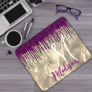 Chic guld, shock rosa lila glitter droppar monogra musmatta