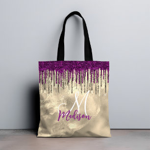 Chic guld, shock rosa lila glitter droppar monogra tygkasse