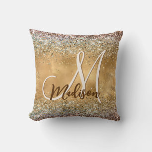 Chic Guld Silver, marodescent glitter monogram Kudde