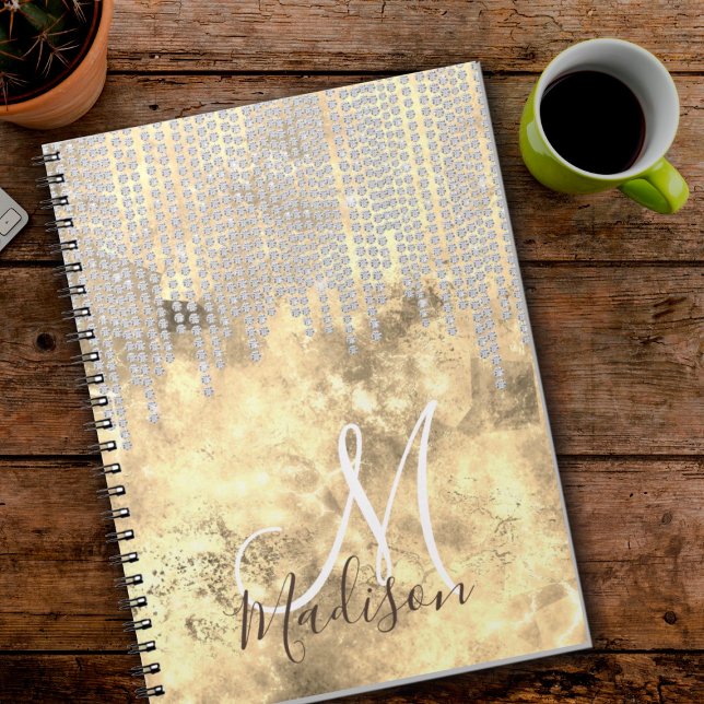 Chic guld silver rhinestone droppar monogram anteckningsbok (Skapare uppladdad)