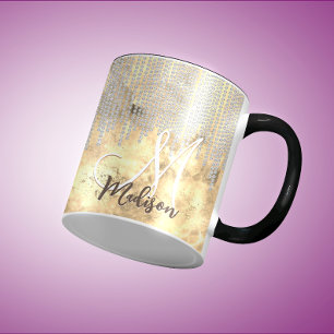 Chic guld silver rhinestone droppar monogram mugg