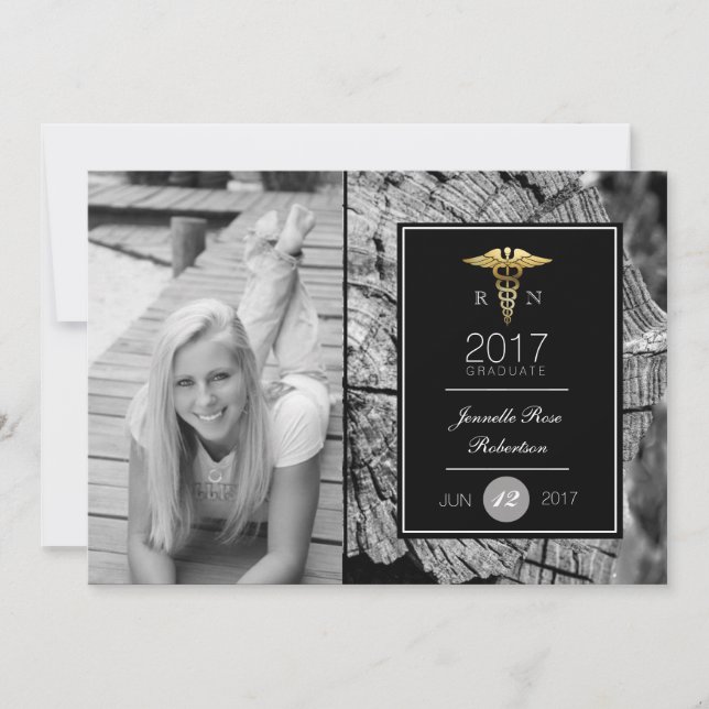 Chic Guld Sjuksköterskans Studentfest | Meddelande Inbjudningar (Framsida)