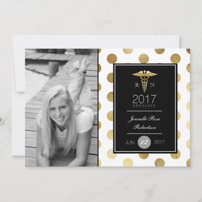 Chic Guld Sjuksköterskans Studentfest | Meddelande Inbjudningar (Framsida)