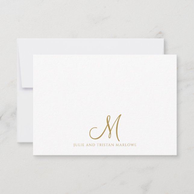 Chic Guld Skript Initial Par Monogram Anteckningskort (Framsida)