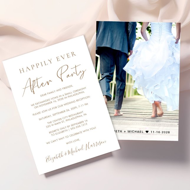 Chic Guld Skriptfotobröllopsmottagning Inbjudningar (From private vows to a grand happily ever after party - celebrate with family and friends)