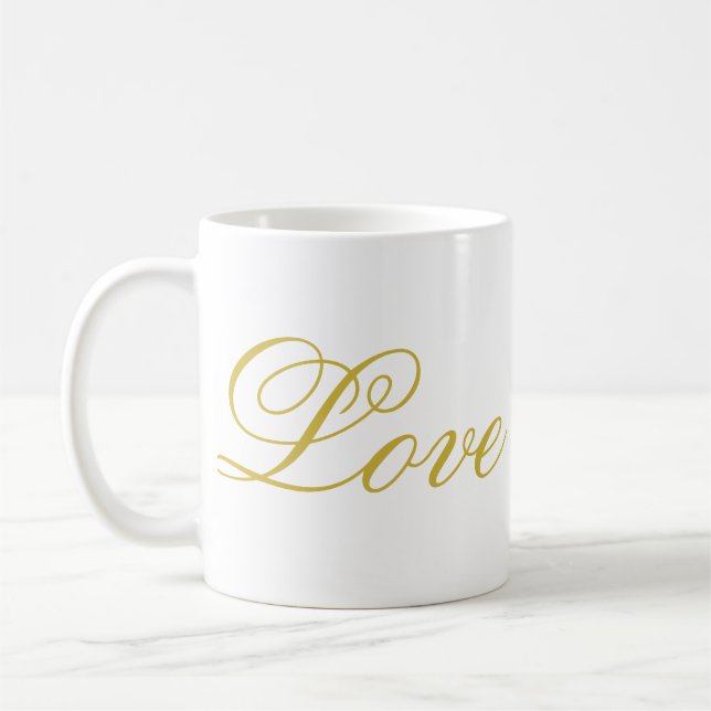Chic Guld Skriptvit Kärlek Bröllop-kalligrafi Kaffemugg (Vänster)