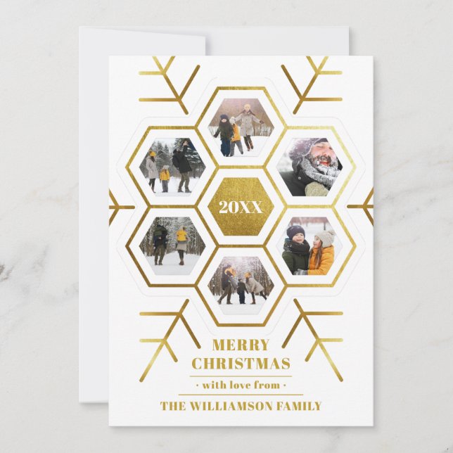 Chic Guld Snowflake Bild Ram julfoto Julkort (Framsida)