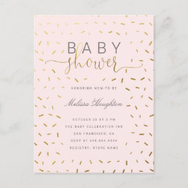 Chic Guld Sprinkle Confetti & Rosa Baby Shower Inbjudan Vykort