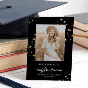 Chic Guld Stars Blk Photo Studenten meddelande Inbjudningar