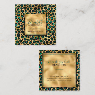 Chic Guld Teal Leopard Skriv ut Mode Modern Fyrkantigt Visitkort