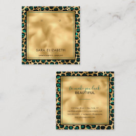 Chic Guld Teal Leopard Skriv ut Visning Card Fyrkantigt Visitkort