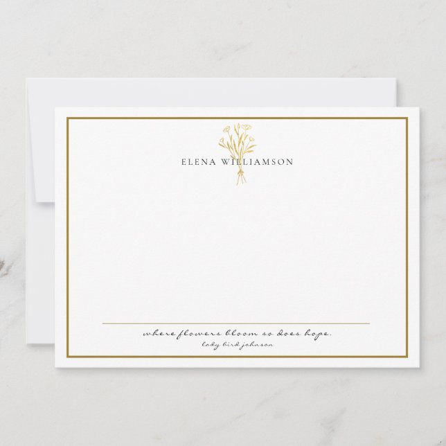Chic Guld, tonläge Ram Blommigt Bouquet Anteckningskort (Framsida)