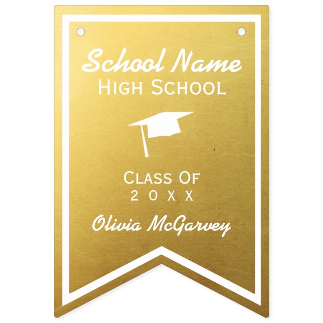 Chic Guld Trendig Studenten klass 20XX Bunting Vimplar (Första flaggan)