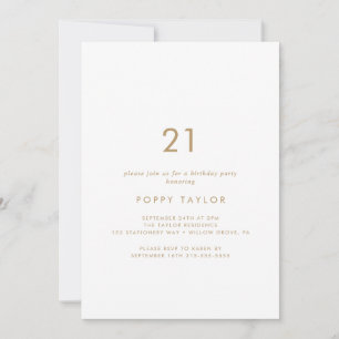 Chic Guld Typografi 21:a födelsedag Party Inbjudningar