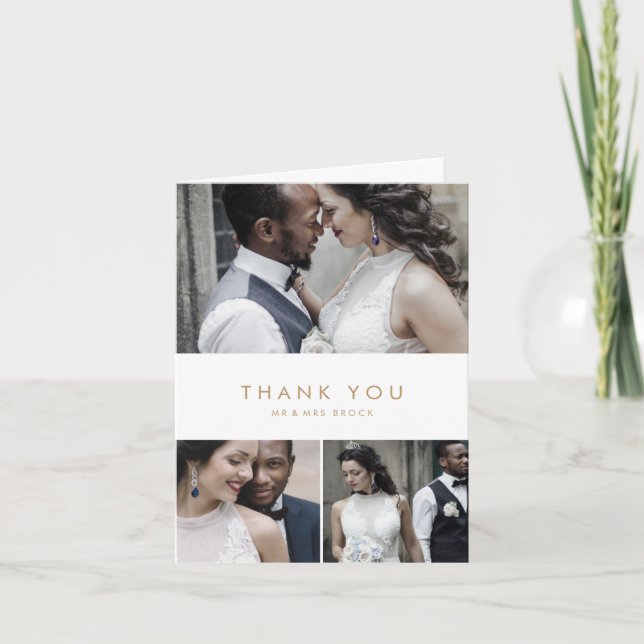 Chic Guld Typografi 3 fotokollage Tack Kort (Framsida)