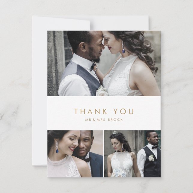 Chic guld typografi 3 fotokollage tack kort (Framsida)