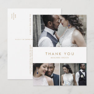 Chic Guld Typografi 3 Photo Collage Tack Vykort