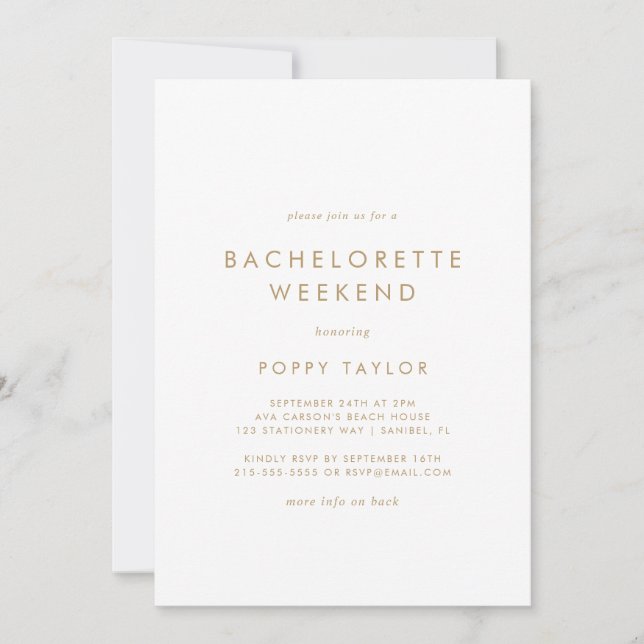 Chic Guld Typografi Bachelorette Helg Inbjudningar (Framsida)