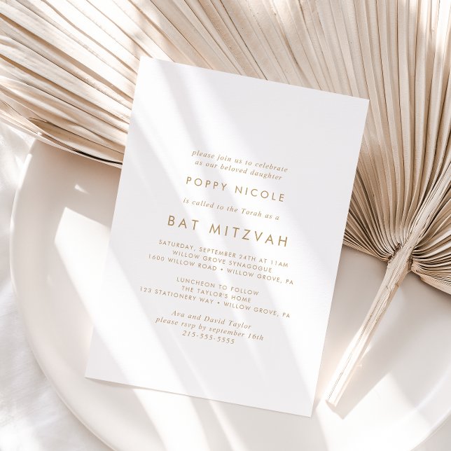 Chic Guld Typografi Bat mitzvah Inbjudningar (Skapare uppladdad)