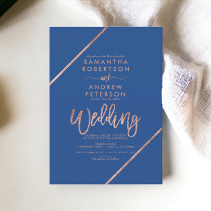 Chic Guld typografi (blått bröllop) Inbjudningar