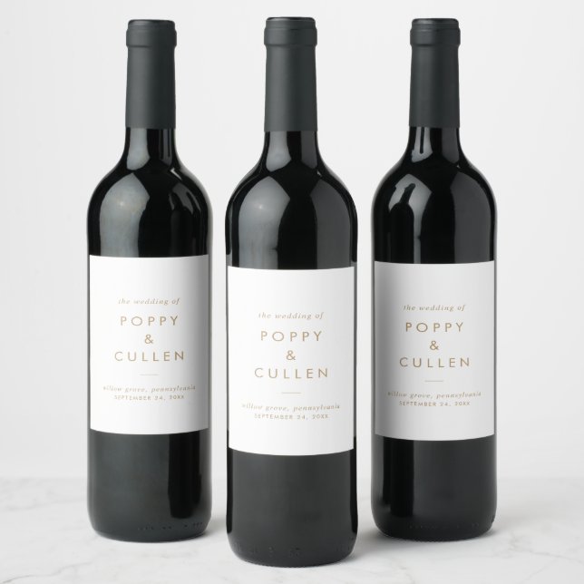 Chic Guld Typografi Bröllop Vin Vinflaska Etikett (Flaskor)