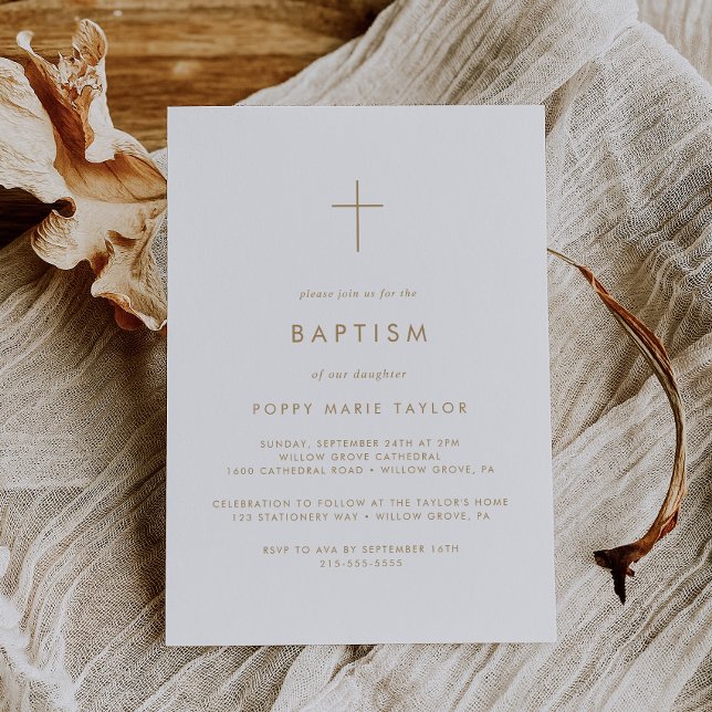 Chic Guld Typografi Kor Baptism Inbjudningar (Skapare uppladdad)