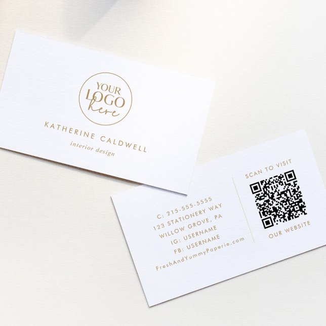 Chic Guld Typografi, Logotyp och QR-kod Visitkort (Skapare uppladdad)