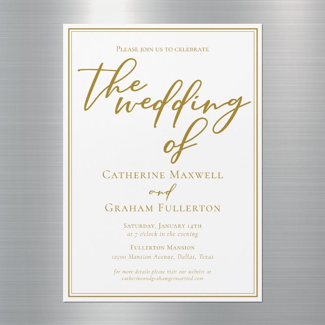 Chic Guld Typografi minimalistisk Bröllop Magnetisk Inbjudningskort (Skapare uppladdad)