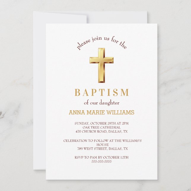 Chic Guld Typografi Minimalistisk Kor-baptism Inbjudningar (Framsida)