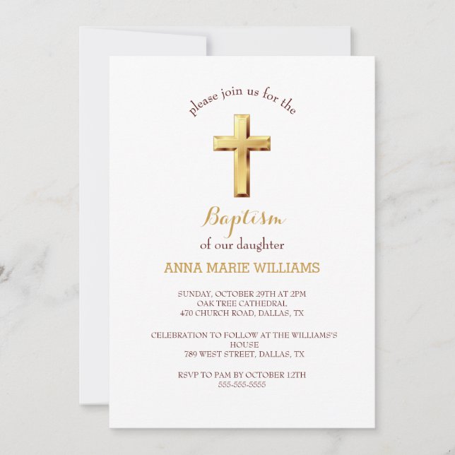 Chic Guld Typografi Minimalistisk Kor-baptism Inbjudningar (Framsida)