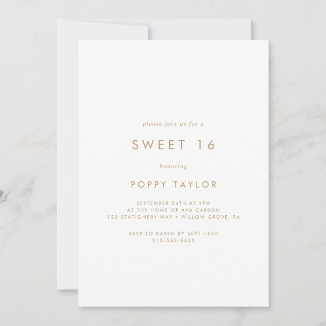 Chic Guld Typografi Söt 16 födelsedagar Inbjudningar (Framsida)