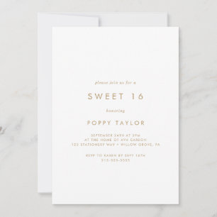 Chic Guld Typografi Söt 16 födelsedagar Inbjudningar