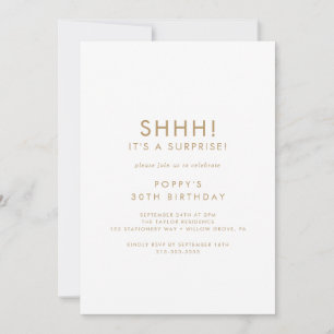 Chic Guld Typografi Surprise Party Inbjudningar