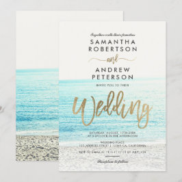 Chic guld typografifoto bröllop inbjudningar