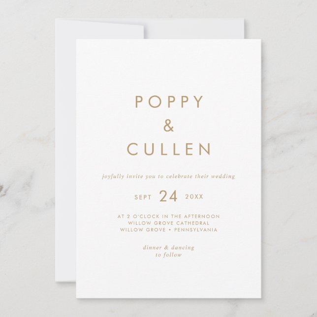 Chic Guld Typography Avslappnad bröllopsinbjudan Inbjudningar (Framsida)