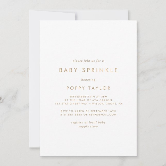 Chic Guld Typography Baby Sprinkle Inbjudningar (Framsida)