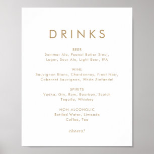 Chic Guld Typography Bröllop Drinks Menu Sign Poster