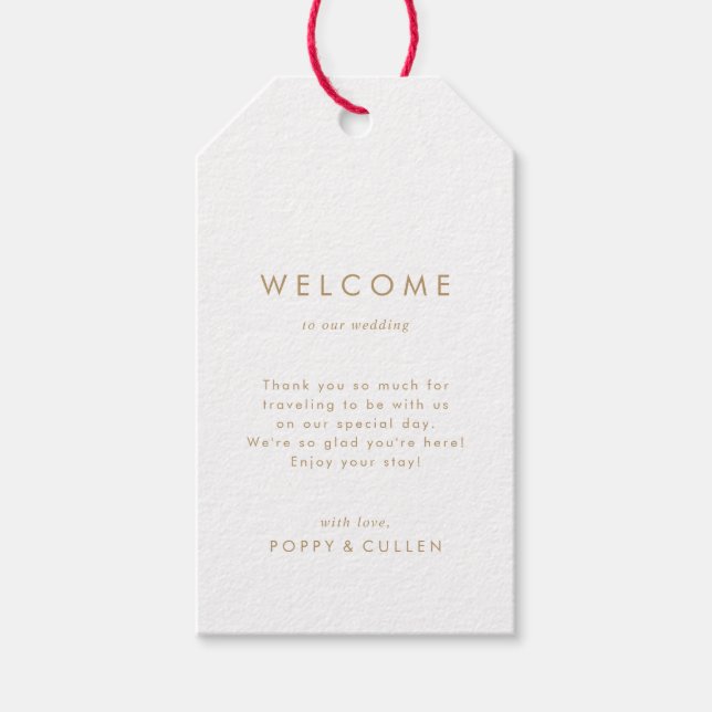Chic Guld Typography Bröllop Welcome Gift Märkres Presentetikett (Framsidan)