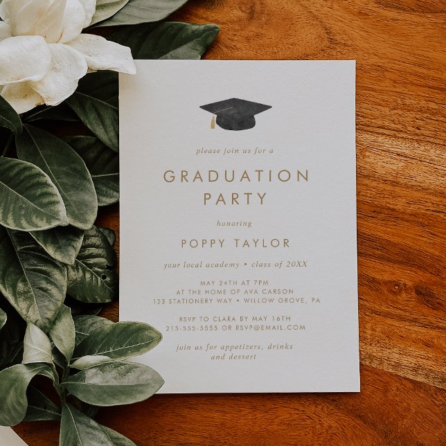 Chic Guld Typography Grad Cap-Studentfest Inbjudningar (Skapare uppladdad)