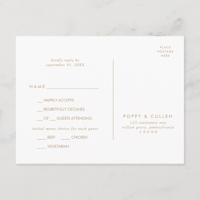 Chic Guld Typography Menu Choy OSA Postcard Inbjudan Vykort (Baksida)