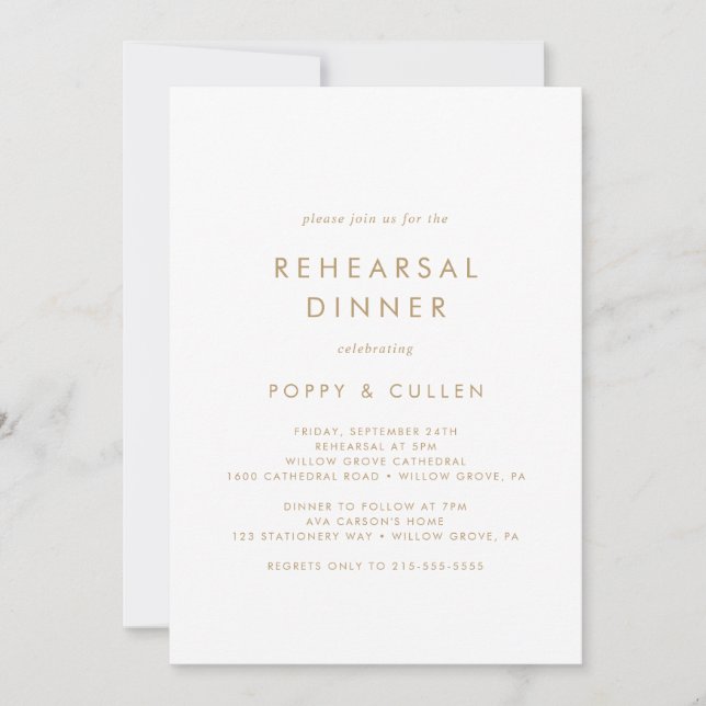 Chic Guld Typography Rehearsal Dinner Investigatio Inbjudningar (Framsida)