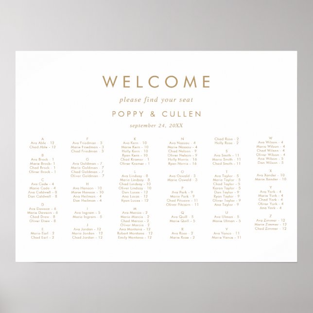 Chic Guld Typography-Vågräts sittdiagram Poster (Framsidan)