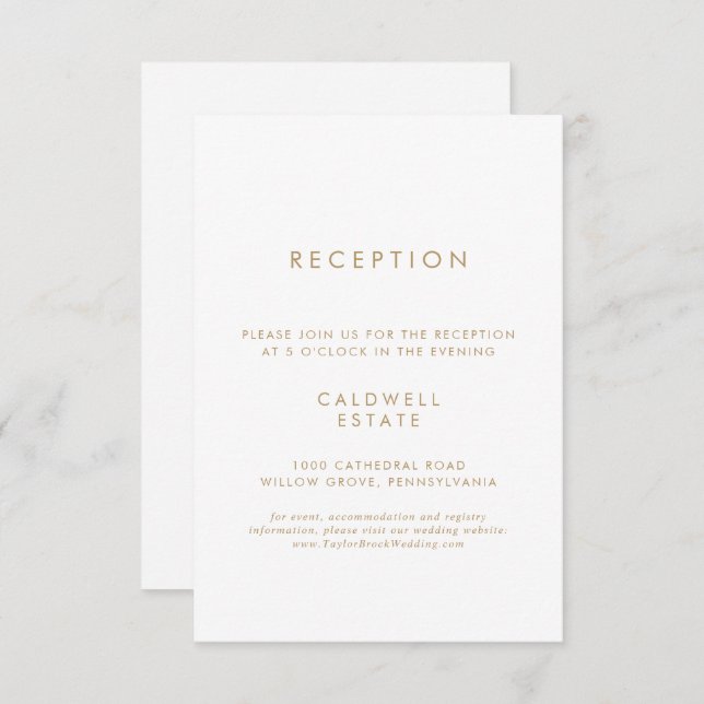 Chic Guld Typography Wedding Reception Tilläggskort (Fram/baksida)