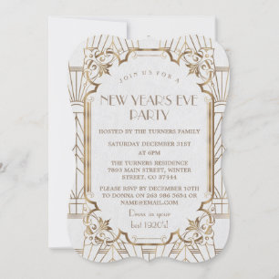 Chic Guld Underbara Gatsby White 1920-talet Party Inbjudningar