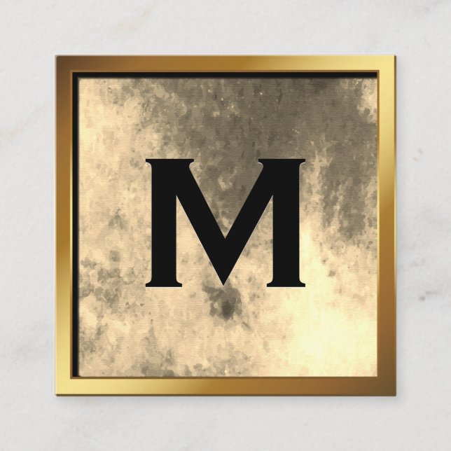 Chic Guld vattenfärg med Monogram Fyrkantigt Visitkort (Framsida)